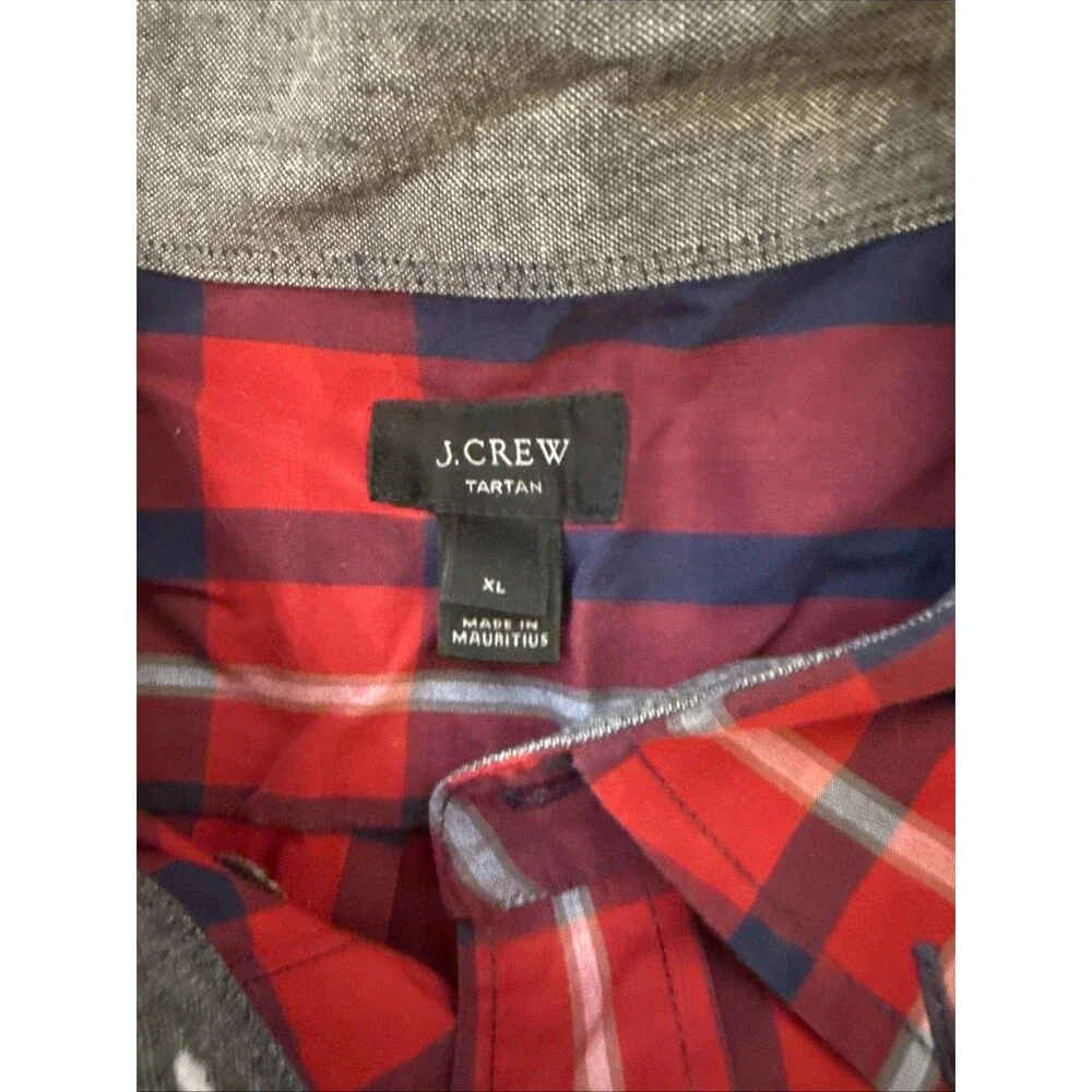 J. Crew Tartan Plaid Red Blue Button-Down Men’s Long Sleeve Shirt Red XL